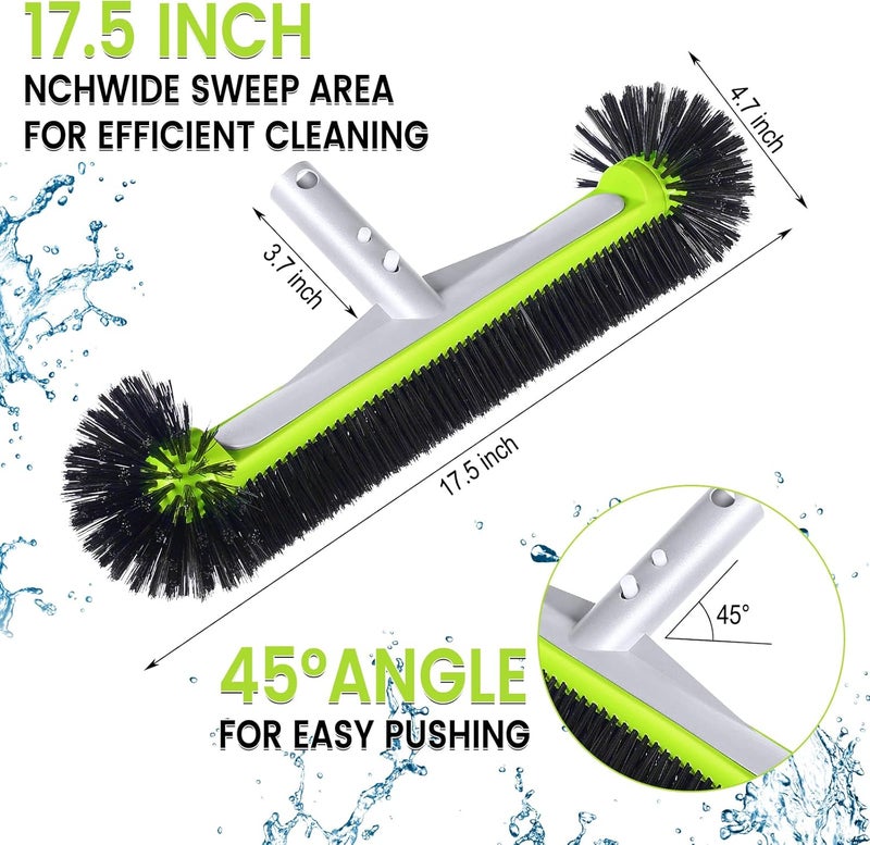 Unipool Swimming Pool Brush Head with Round Ends,17.5" Heavy Duty Aluminum Back Head for Cleans Walls, Tiles & Floors, 7 Rows Premium Nylon Bristles with EZ Clips (Green Black) - Image 2